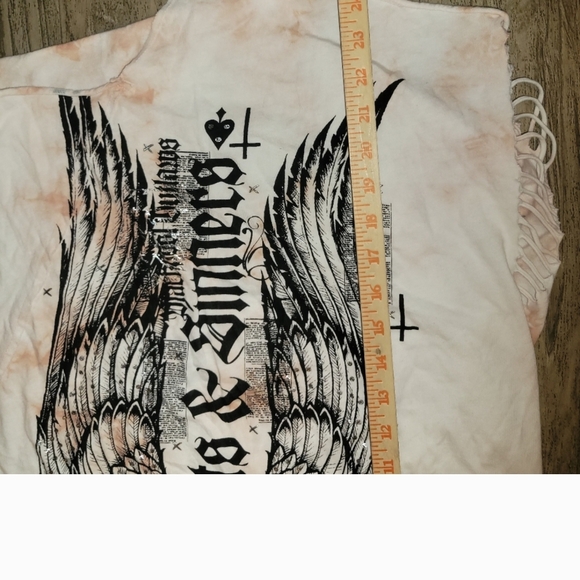 Affliction Saints & Sinners Distressed Long Sleeve Shirt with Angel Wings. L - Picture 7 of 7